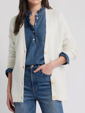 Caslon Alpaca Blend Cream Button-Front Cozy Cardigan Sweater size L